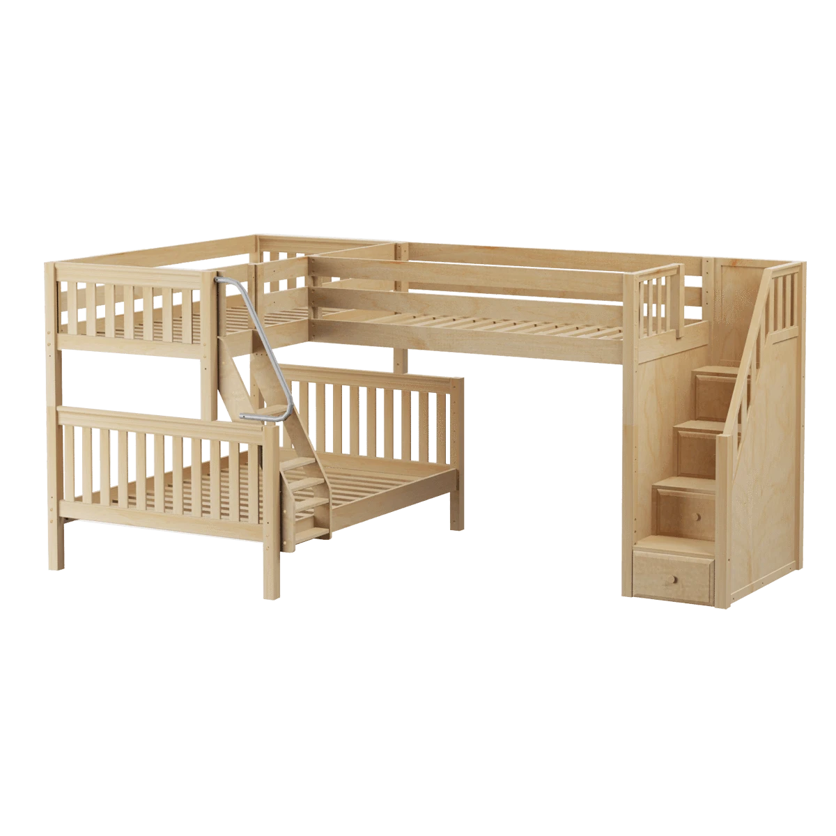 Maxtrix Medium Twin Over Full Corner Loft Bunk Bed With Ladder + Stairs (Right) 3 Maxtrix Medium Twin Over Full Corner Loft Bunk Bed With Ladder + Stairs (Right)