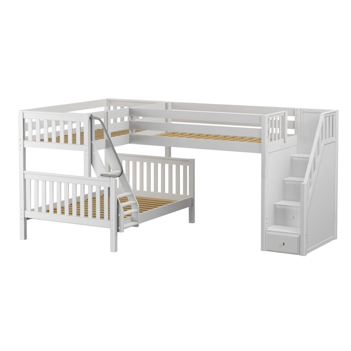 Maxtrix Medium Twin Over Full Corner Loft Bunk Bed With Ladder + Stairs (Right) 4 Maxtrix Medium Twin Over Full Corner Loft Bunk Bed With Ladder + Stairs (Right) - Image 2