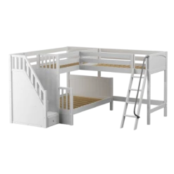 Maxtrix Medium Twin Over Full Corner Loft Bunk Bed With Ladder + Stairs (Left) -Kids Furniture TRIUNITY WP