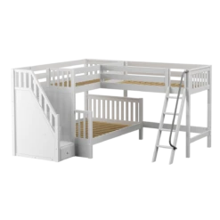 Maxtrix Medium Twin Over Full Corner Loft Bunk Bed With Ladder + Stairs (Left) -Kids Furniture TRIUNITY WS