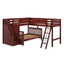 Maxtrix Medium Twin Over Full Corner Loft Bunk Bed With Ladder + Stairs (Left) -Kids Furniture TRIUNITY CS