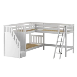Maxtrix Twin Medium Corner Loft Bunk Bed With Ladder + Stairs - L