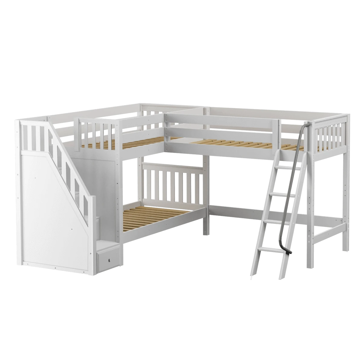 Maxtrix Twin Medium Corner Loft Bunk Bed With Ladder + Stairs - L 3 Maxtrix Twin Medium Corner Loft Bunk Bed With Ladder + Stairs - L