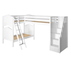 Maxtrix Twin High Corner Loft Bunk Bed With Ladder + Stairs - R -Kids Furniture TROIKA WC