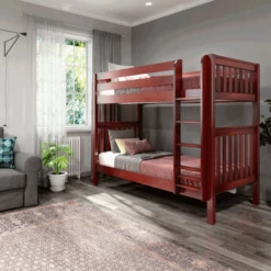Maxtrix Twin XL High Bunk Bed -Kids Furniture Tall chestnut side view 1575914001241 656x656 crop center f9357c2d 7511 4705 a6ae 0225e3c137a1