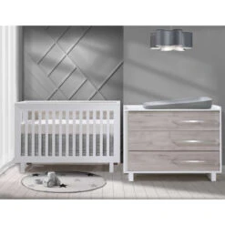 Tulip Urban Convertible Crib + 3-Drawer Dresser XL -Kids Furniture Urban Collection 01 White and Ash Room shot 01 Crib min f2f20033 1a04 4251 93a2 b2240a631b39