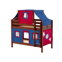 Maxtrix Twin Low Bunk Bed With Straight Ladder, Top Tent + Curtain -Kids Furniture WHATNOT21 CC