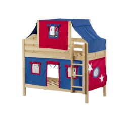 Maxtrix Twin Low Bunk Bed With Straight Ladder, Top Tent + Curtain -Kids Furniture WHATNOT21 NC