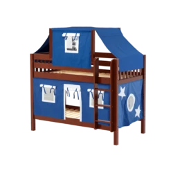 Maxtrix Twin Low Bunk Bed With Straight Ladder, Top Tent + Curtain