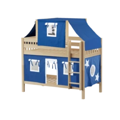 Maxtrix Twin Low Bunk Bed With Straight Ladder, Top Tent + Curtain -Kids Furniture WHATNOT22 NS