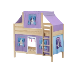 Maxtrix Twin Low Bunk Bed With Straight Ladder, Top Tent + Curtain -Kids Furniture WHATNOT27 NP