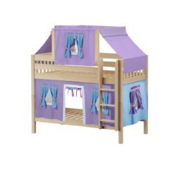 Maxtrix Twin Low Bunk Bed With Straight Ladder, Top Tent + Curtain -Kids Furniture WHATNOT27 NS