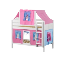 Maxtrix Twin Low Bunk Bed With Straight Ladder, Top Tent + Curtain -Kids Furniture WHATNOT28 WC 2240f576 3434 4879 8e07 d586cee03904
