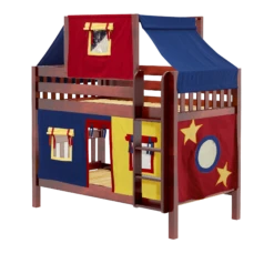 Maxtrix Twin Low Bunk Bed With Straight Ladder, Top Tent + Curtain -Kids Furniture WHATNOT29 CS e7ab329c ec1b 4a39 a174 fe6944caf2eb