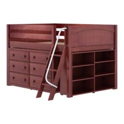 Maxtrix Full Low Loft Bed With Angled Ladder + Storage -Kids Furniture XL1 CP LEFT