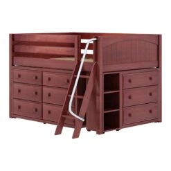 Maxtrix Full Low Loft Bed With Angled Ladder + Storage -Kids Furniture XL3 CP LEFT