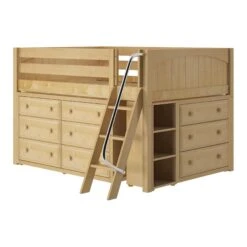 Maxtrix Full Low Loft Bed With Angled Ladder + Storage -Kids Furniture XL3 NP LEFT