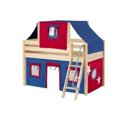 Maxtrix Twin Low Loft Bed With Angled Ladder, Curtain + Top Tent -Kids Furniture YANG21 NP bca6fcf4 41ac 4bd6 aae2 98a9b2719825