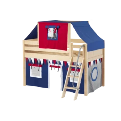 Maxtrix Twin Low Loft Bed With Angled Ladder, Curtain + Top Tent -Kids Furniture YANG44 NP