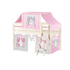 Maxtrix Twin Low Loft Bed With Angled Ladder, Curtain + Top Tent -Kids Furniture YANG57 NS