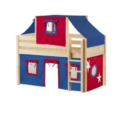 Maxtrix Twin Low Loft Bed With Straight Ladder, Curtain + Top Tent -Kids Furniture YIN 21 NP