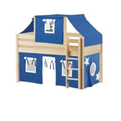 Maxtrix Twin Low Loft Bed With Straight Ladder, Curtain + Top Tent -Kids Furniture YIN 22 NP
