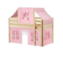 Maxtrix Twin Low Loft Bed With Straight Ladder, Curtain + Top Tent -Kids Furniture YIN 23 NP