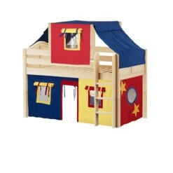 Maxtrix Twin Low Loft Bed With Straight Ladder, Curtain + Top Tent -Kids Furniture YIN 29 NC