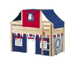 Maxtrix Twin Low Loft Bed With Straight Ladder, Curtain + Top Tent -Kids Furniture YIN 44 NS