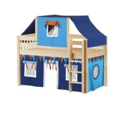 Maxtrix Twin Low Loft Bed With Straight Ladder, Curtain + Top Tent -Kids Furniture YIN 80 NS