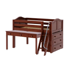 Maxtrix Twin Low Loft Bed With Angled Ladder, Storage + Long Desk -Kids Furniture kickscclongdesk3drawer